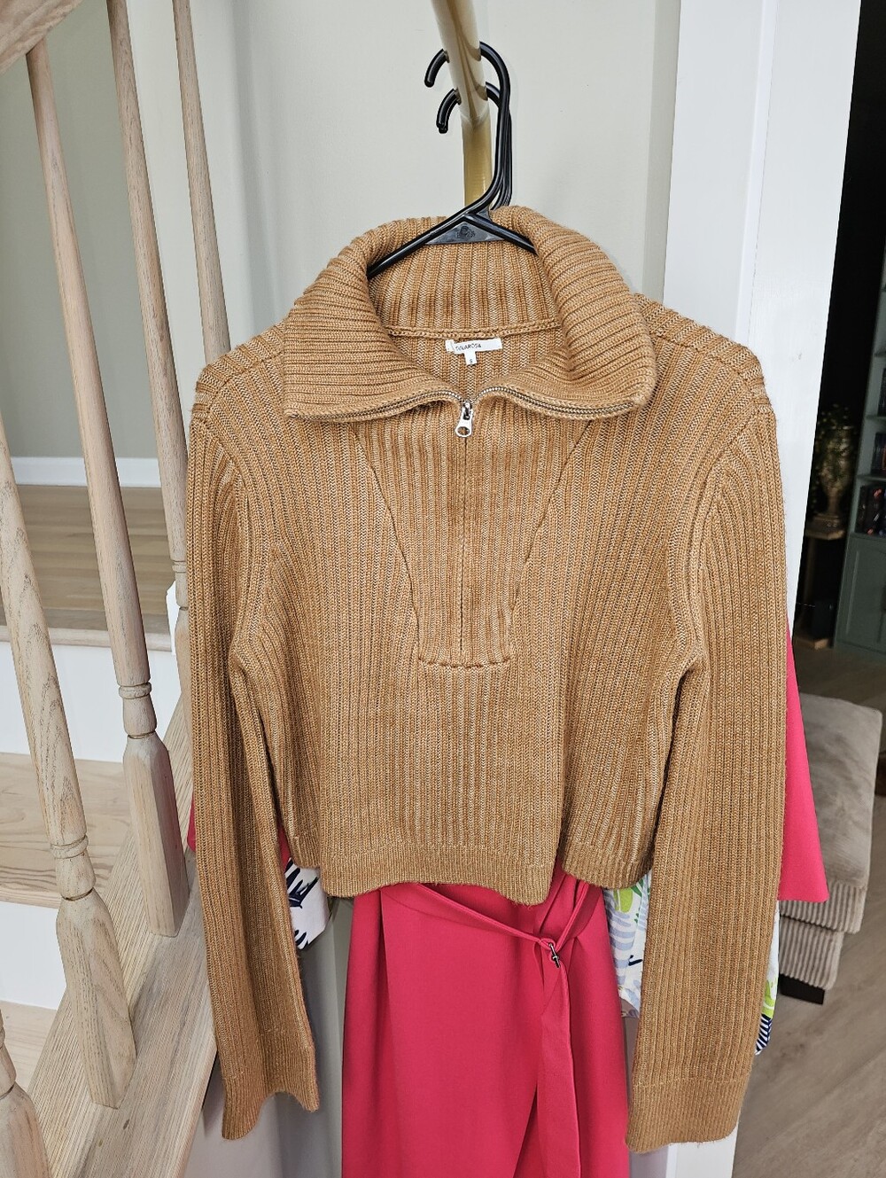 $165 TULAROSA Lovelle Zip Up Sweater in Camel - Picture 3 of 10